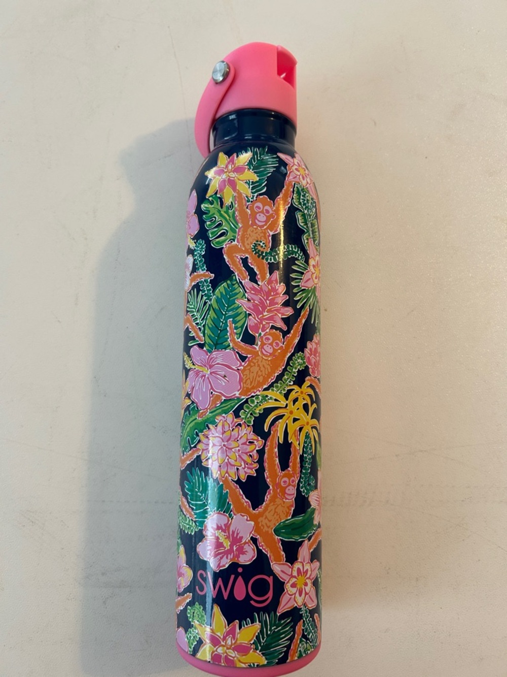 Swig Floral Monkey Stainless Water Bottle - Pink & Navy